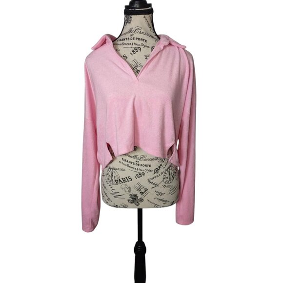 Out From Under Urban Outfitters Gabbie Collared Cropped Baby Pink Y2K vibes‎ Top - Picture 1 of 10